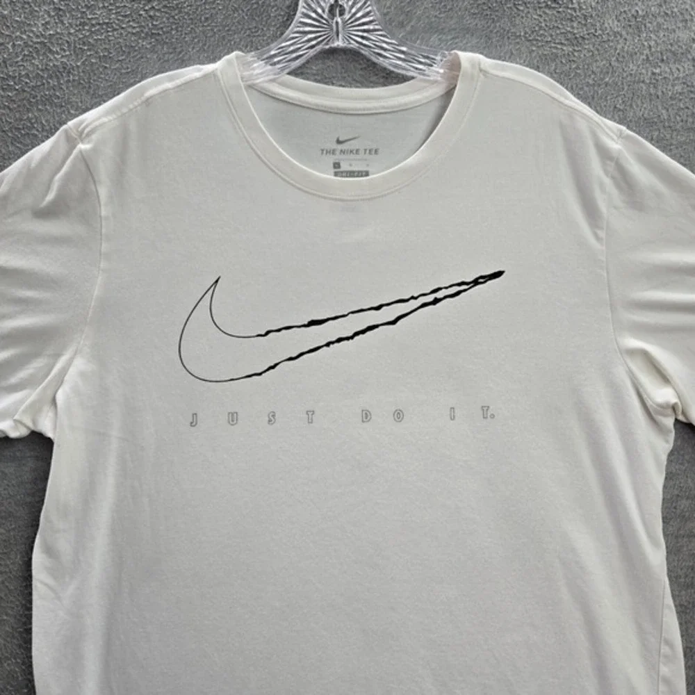 Nike Men‎ Shirt Large White Logo Just Do It Swoosh Graphic Short Sleeve Tee